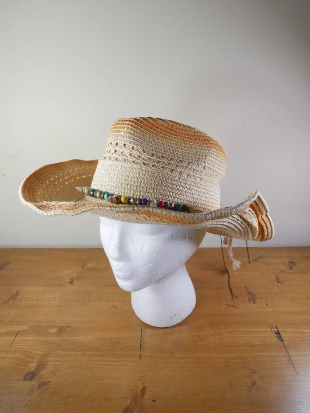 NEW Beaded Straw Cowboy Hat Cowgirl Coastal Beach One Size Boho Festival